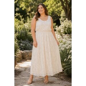Bongo‎ Plus 1X Cream Lace Maxi Dress Boho Cottagecore Sleeveless Romantic Maxi